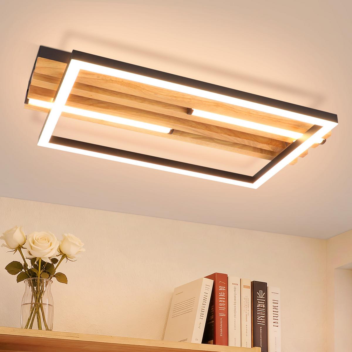 LED DECKENLEUCHTE Kaelis 38/21/6.8 cm - Schwarz, Holz/Metall (38/21/6.8cm) - ZMH