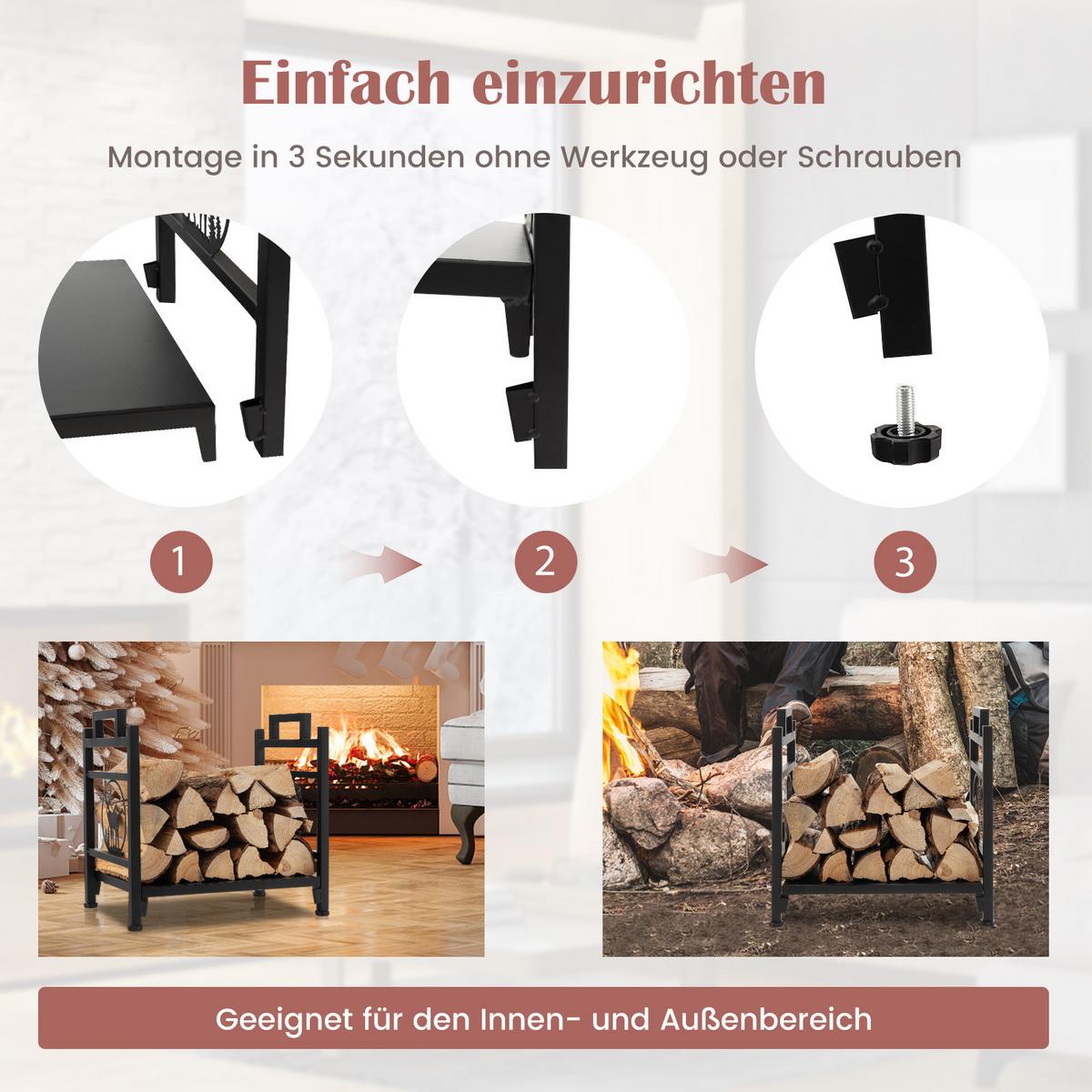 KAMINHOLZSTÄNDER Eisen Schwarz - Schwarz, Metall (46/45/33cm) - COSTWAY