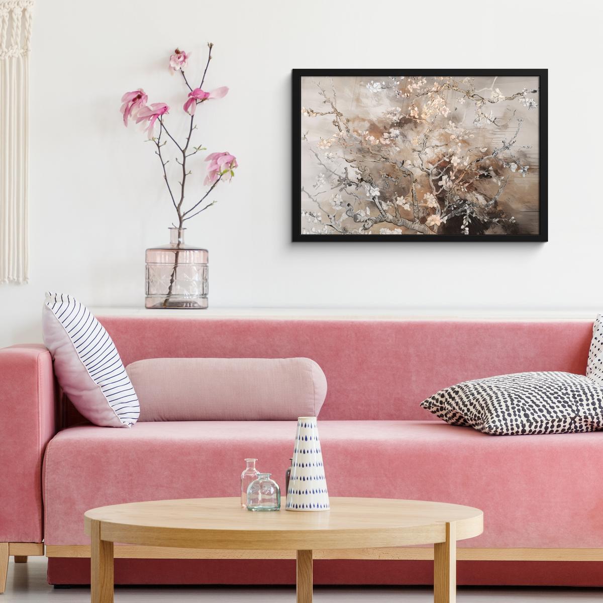 POSTER MIT RAHMENGERAHMTES BILD Mandelblüte - Kunst - Van Gogh - Beige - Abstrakt 60x40 cm - Braun, Papier (60/40cm) - MuchoWow