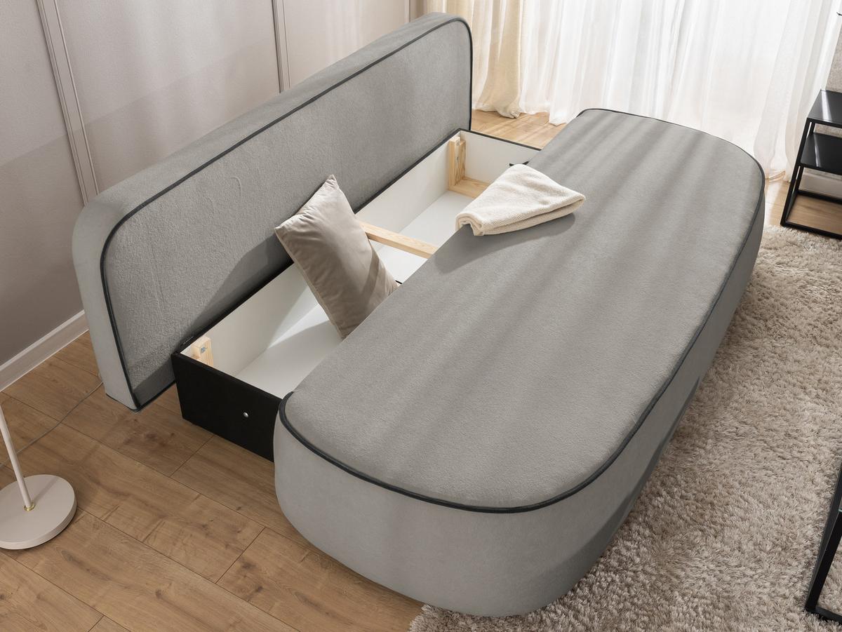 SCHLAFSOFA Vero im modernen und abgerundeten Design mit Bettkasten aus Grau Plüschstoff mit schwarzer Paspel - Schwarz/Grau, Holz/Kunststoff (210/90/98cm) - S-Style Möbel