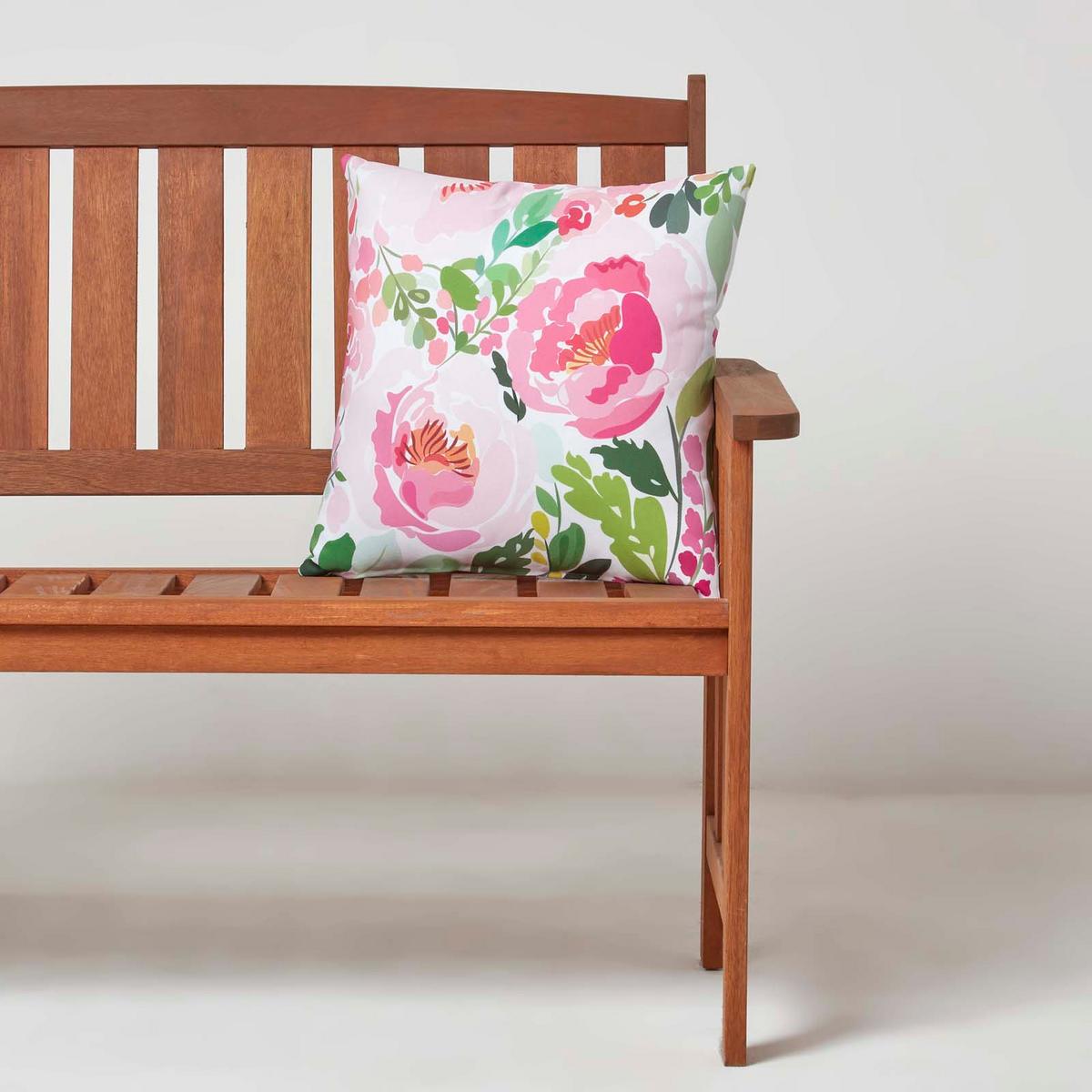 OUTDOOR-KISSEN 2er-Set 45/45 cm – Rosa Pfingstrosen - Multicolor, Textil (45/45cm) - Homescapes
