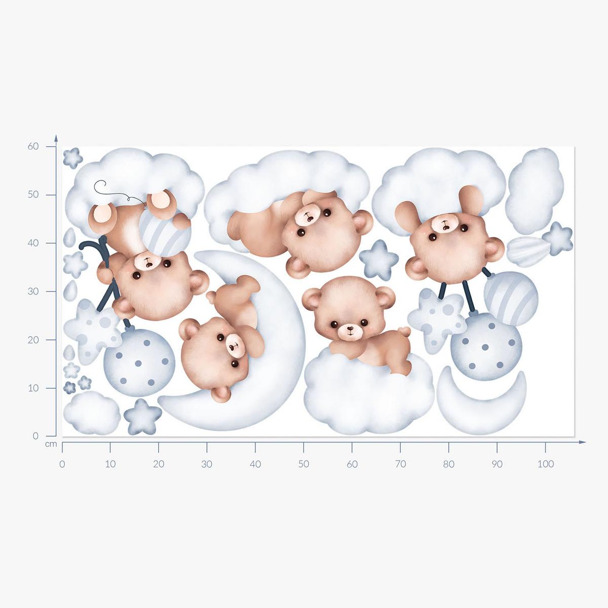 WANDAUFKLEBER 60x106cm - Teddybären am Himmel - Multicolor, Kunststoff (60/106/0.1cm) - Wallfluent