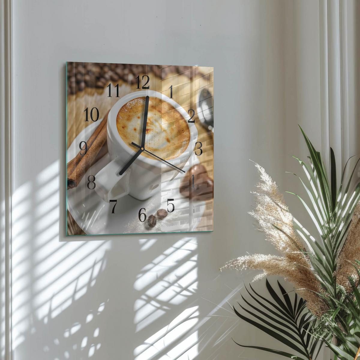 WANDUHR aus Glas 30x30 cm - Kaffee - Braun, Glas (30/30/0.4cm) - TULUP