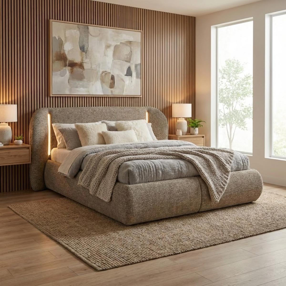 POLSTERBETT Corfu mit LED-Beleuchtung, mit Bettkasten, rundliche Formen, 160x200, Braun - Braun, Textil/Metall (160/200cm) - Beautysofa