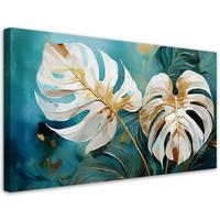 WANDBILD weiße monstera türkisblätter - Türkis, Textil (80/40cm) - Feeby