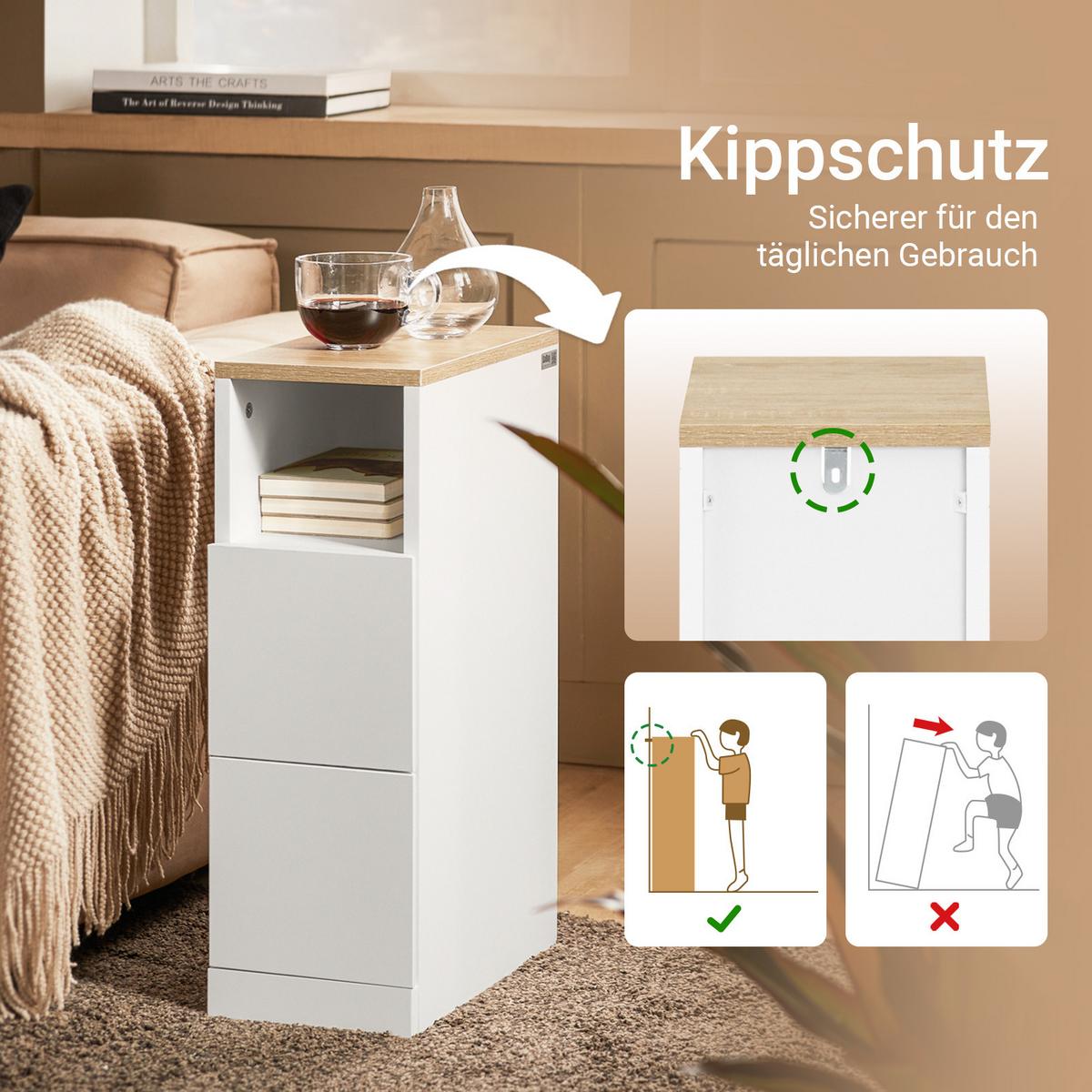 NACHTTISCH 2er Set, Beistelltisch mit 2 Schubladen, Weiß 20x35x60cm - Weiß, Holzwerkstoff (35/60/20cm) - SoBuy
