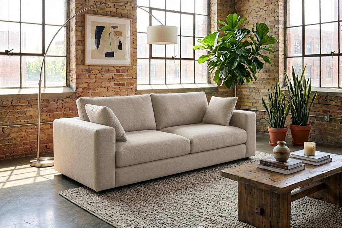 SOFA AMINA Cremeweiß Flachgewebe - Creme/Schwarz, Buchenholz/Textil (228/82/101cm) - KAWOLA