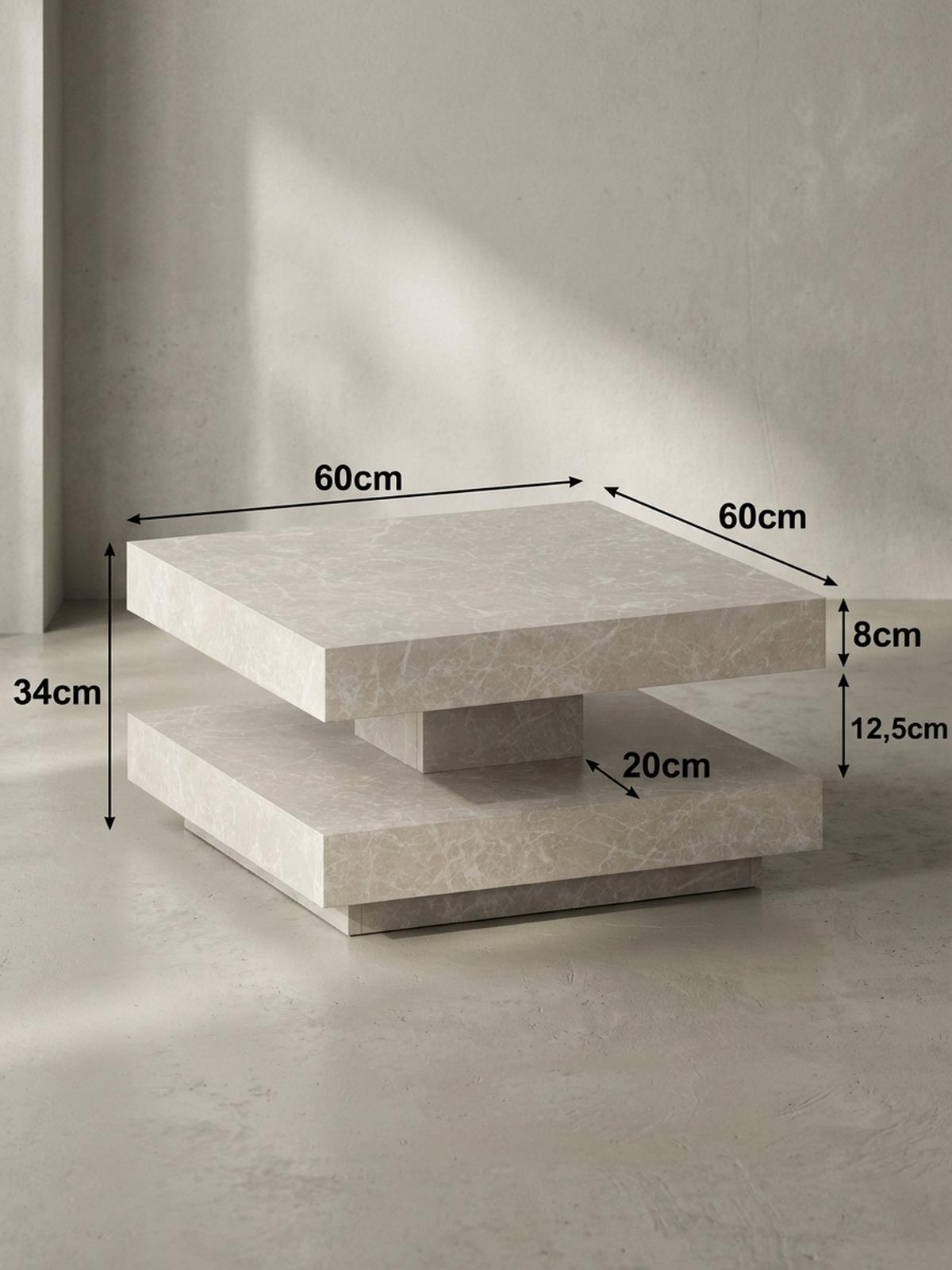 COUCHTISCH in Stein-Optik mit Stauraum, Modernes Design, Quadratisch, Beige 60x60x34 cm - Beige, Holzwerkstoff (60/60/34cm) - KADIMA DESIGN