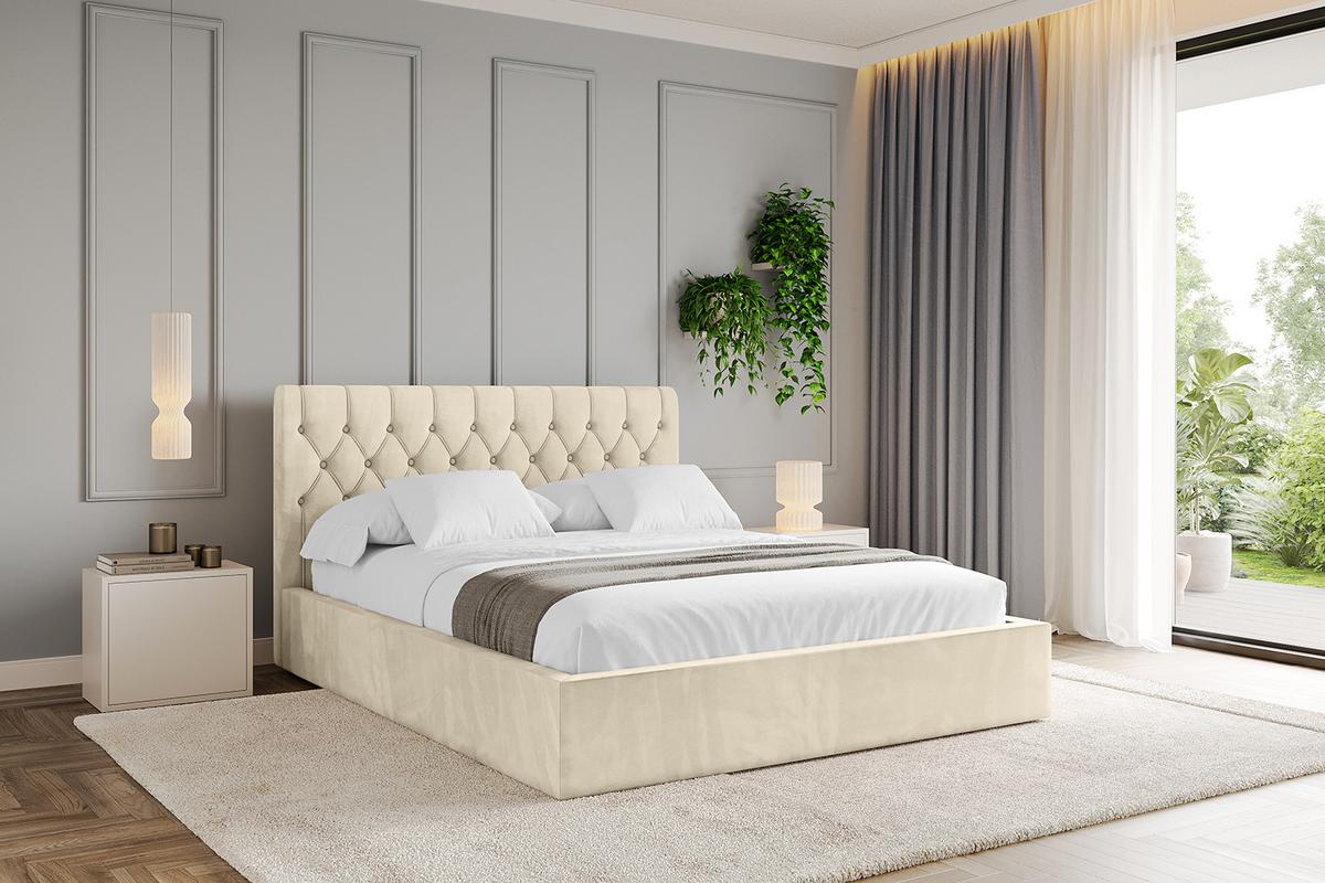 POLSTERBETT mit Bettkasten und Lattenrost, Boxbett ohne Matratze - RENO 180x200 Beige - Ecru, Holzwerkstoff/Textil (180/200cm) - ALTDECOR