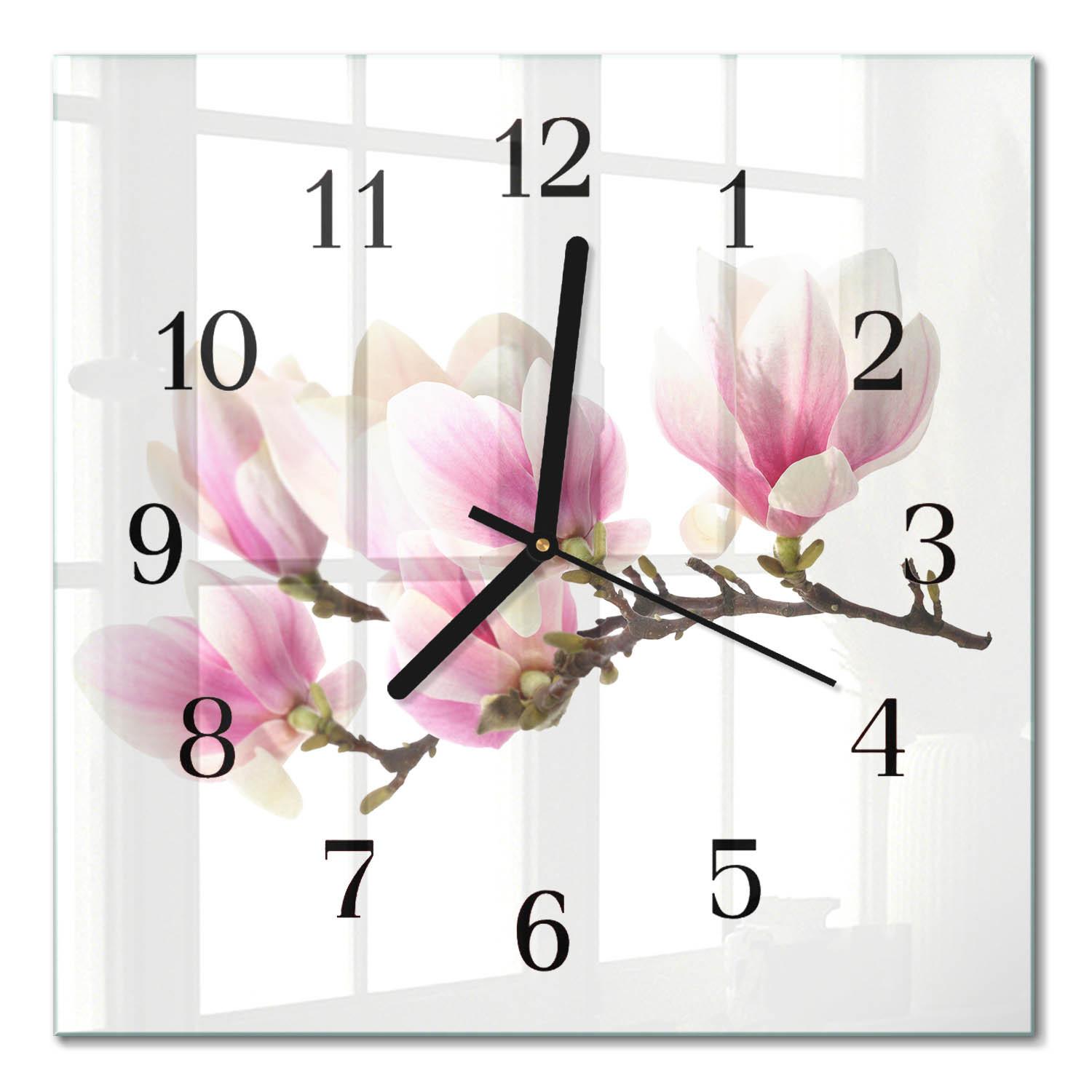 WANDUHR aus Glas 30x30 cm - Magnolie - Pink, Glas (30/30/0.4cm) - TULUP