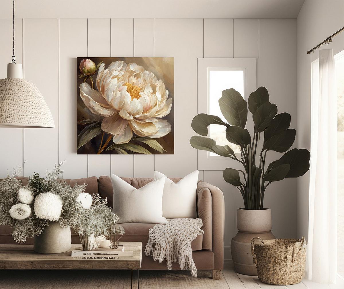 WANDBILD gemalte pfingstrose - Beige, Textil (30/30cm) - Feeby