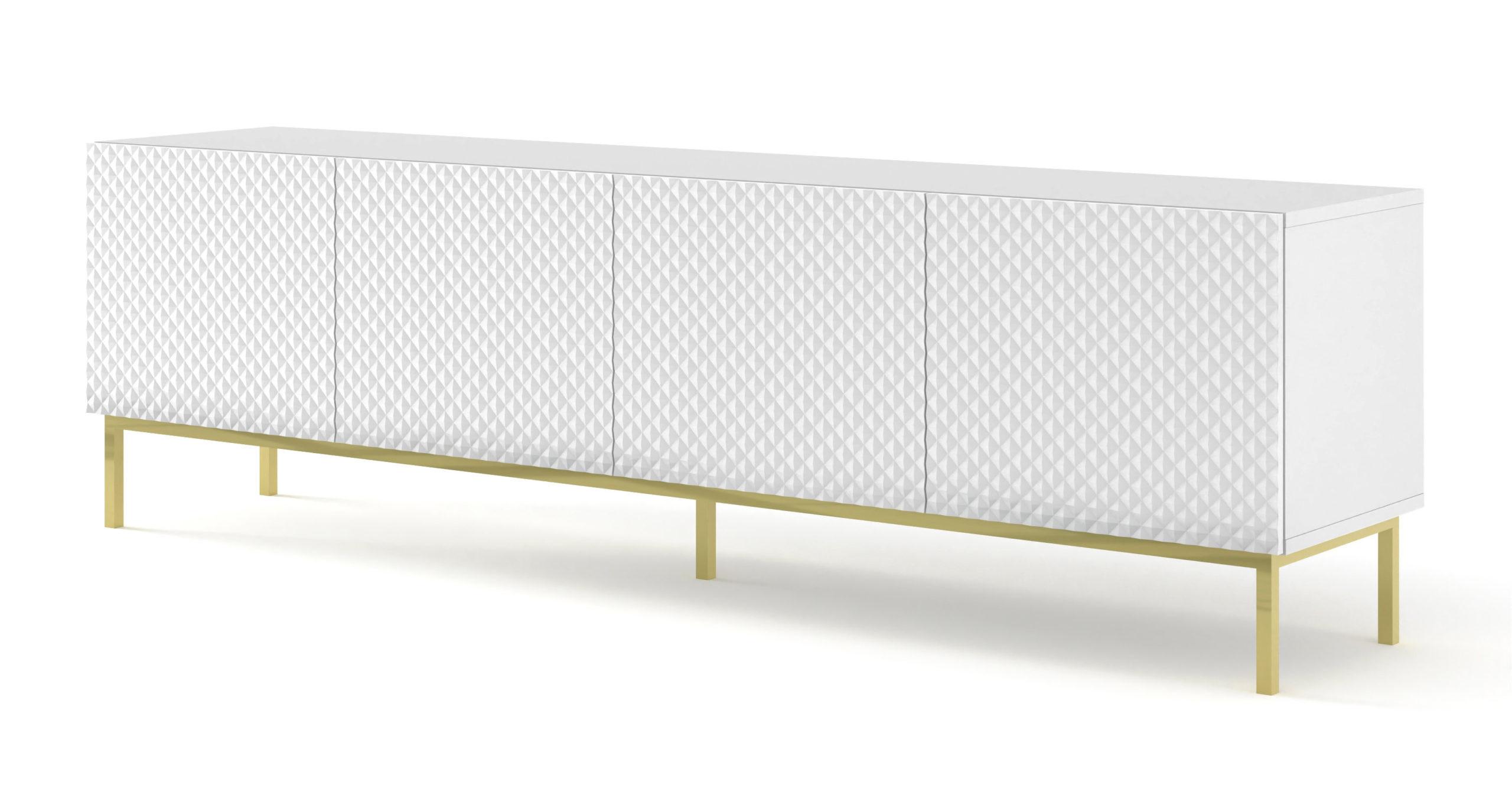 TV LOWBOARD Weiß, Weiß Hochglanz, Gold 200/58/42 - Weiß Hochglanz/Weiß, Holzwerkstoff (200/58/42cm) - RAUMHIRSCH FURNITURE