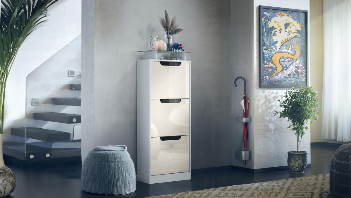 SCHUHSCHRANK Space Creme Hochglanz - Creme, Holzwerkstoff (46/128/23cm) - Vladon