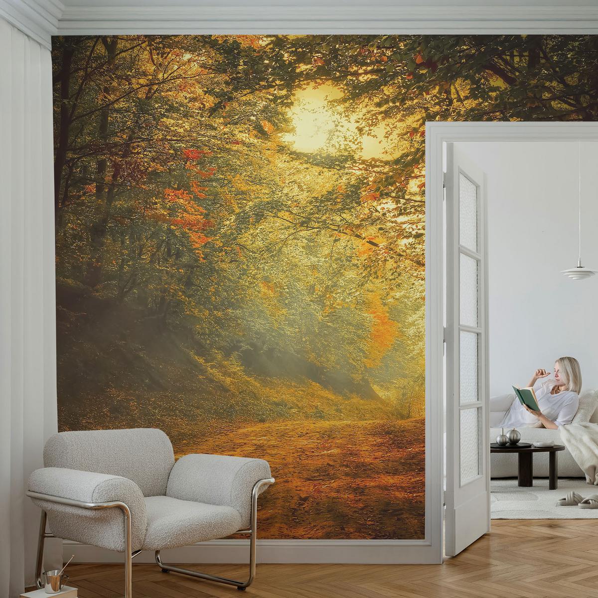 FOTOTAPETE 208x146 cm - Herbstlandschaft - Gelb, Textil (208/146cm) - Wallfluent