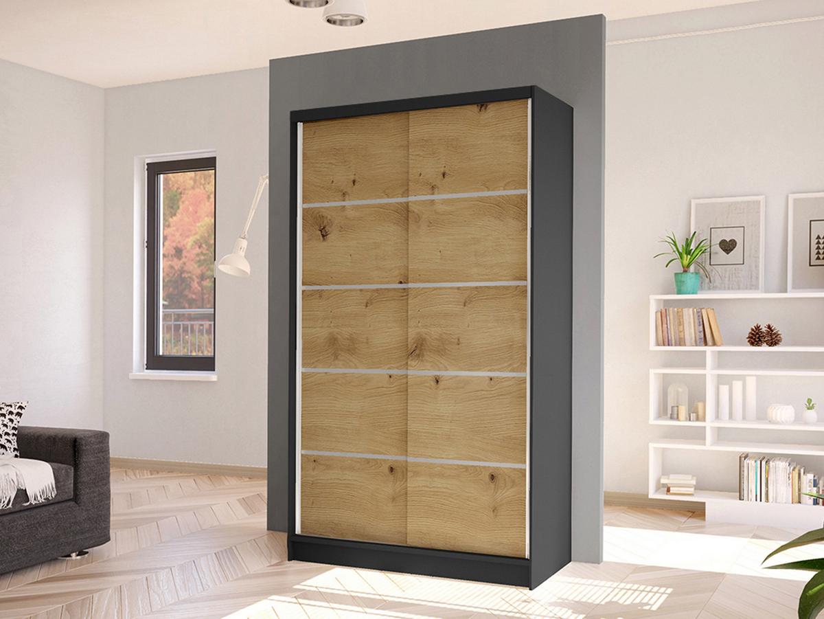 SCHWEBETÜRENSCHRANK Diego IV - Schwarz/Eiche Artisan, Holzwerkstoff/Metall (100/200/58cm) - MIRJAN24