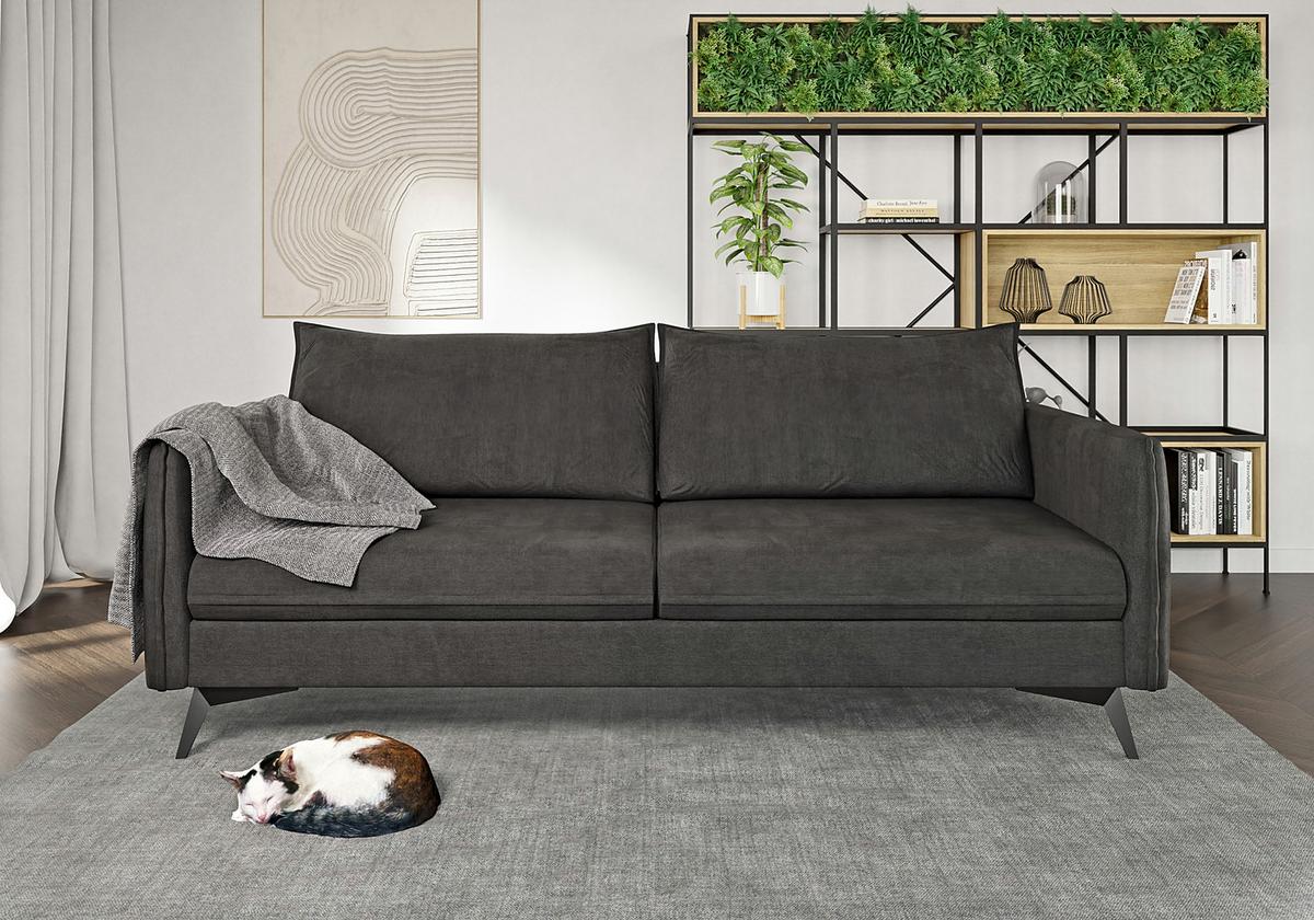 3-SITZER-SOFA Pulse Graphit Luxusmicrofaser - Graphitfarben/Schwarz, Holz/Textil (199/86/91cm) - S-Style Möbel