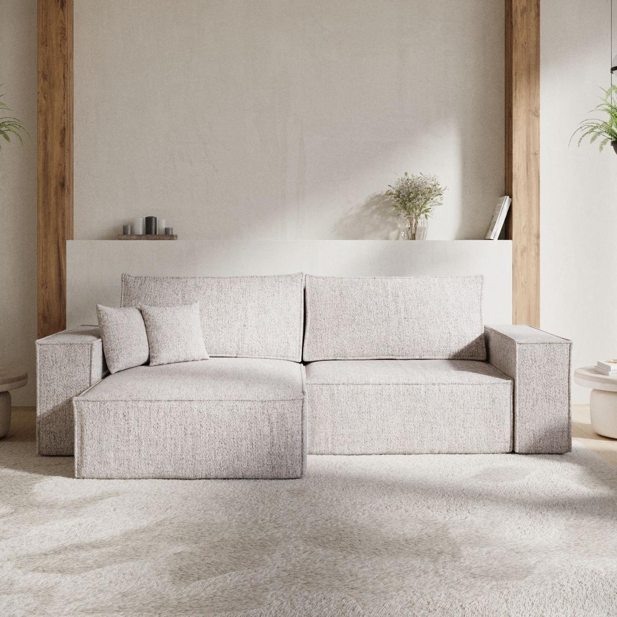 ECKSOFA CAVO mit Schlaffunktion Beige im Neve Stoff - Beige/Schwarz, Holz/Holzwerkstoff (255/148cm) - AltaBeds