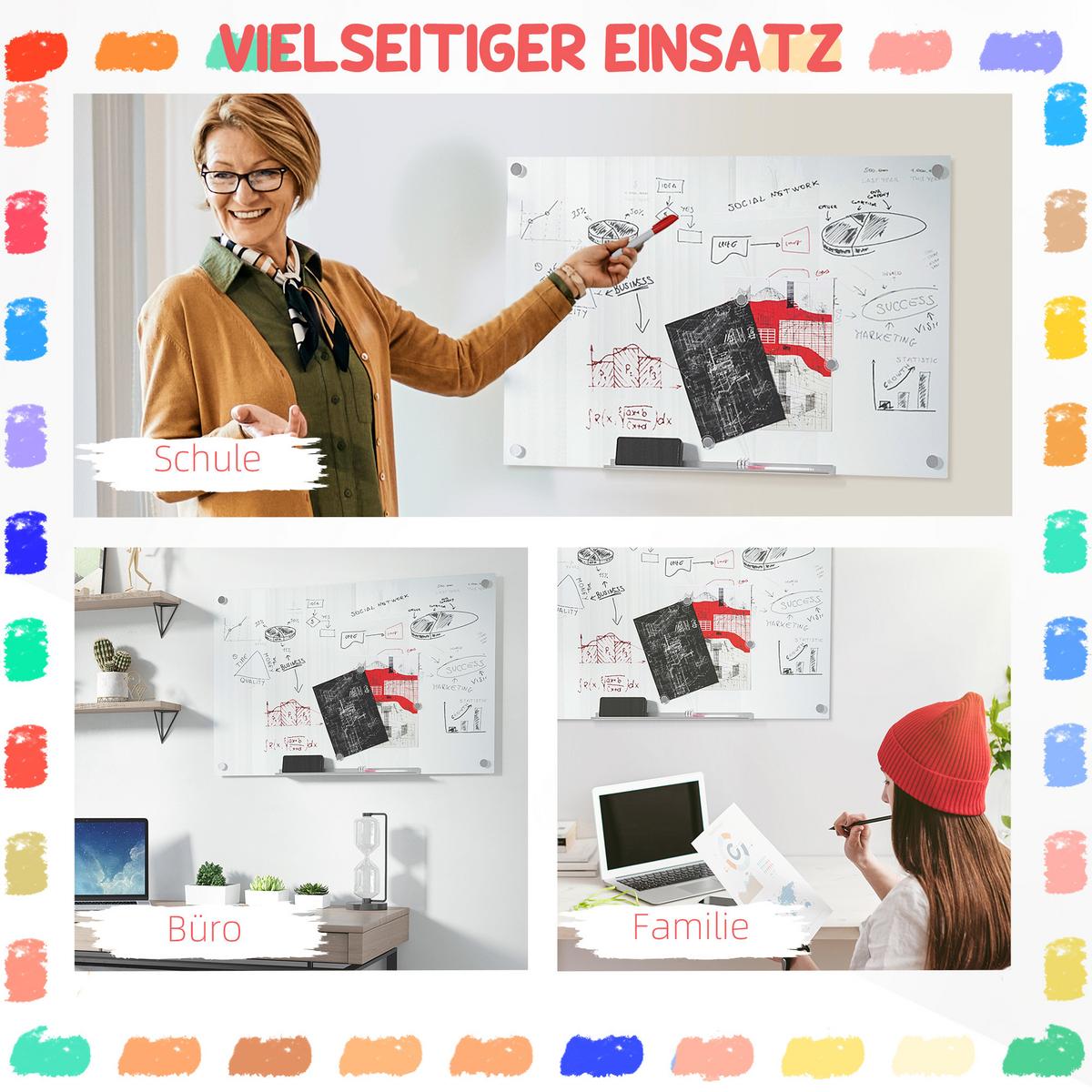 WHITEBOARD Magnetisch Magnettafel mit 4 Markern 10 Magnet abwischbar 90 x 60 cm - Weiß, Kunststoff (60/0.4/90cm) - Vinsetto