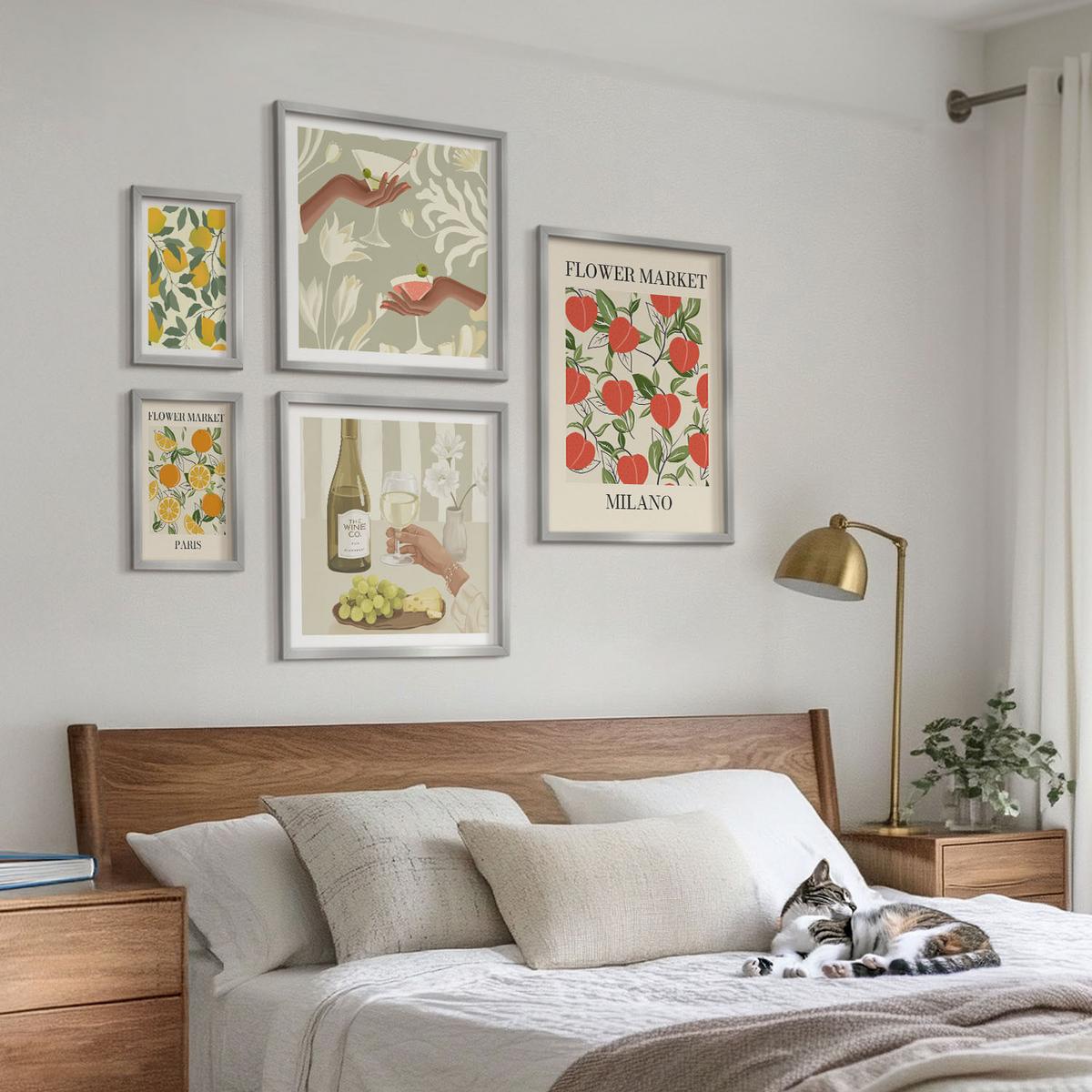 BILDER SET 5er Set - 50x50 cm & 20x30 cm & 40x60 cm Silberner Rahmen - Strandmotive, Muscheln, Wellen - Silberfarben, Kunststoff (40/60cm) - TULUP