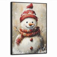 LEINWAND Bilder mit Rahmen - Schneemann - Winter - Schnee - Beige - 60x80 - Weiß, Textil (60/80cm) - MuchoWow