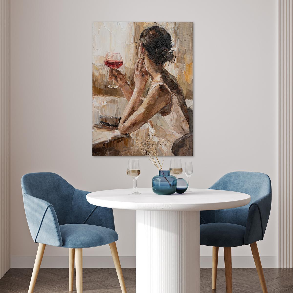POSTER Ölgemälde - Frau - Wein Deko Wohnzimmer 60x80 cm - Hellbraun, Papier (60/80/0.1cm) - MuchoWow