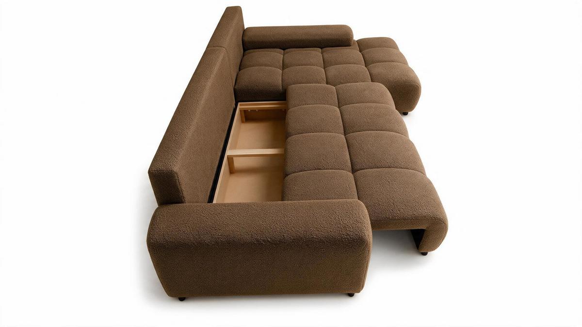 ECKSOFA Ovia mit Bettkasten und Schlaffunktion, Bouclé-Stoff in L-Form - Braun, Textil (270/185cm)
