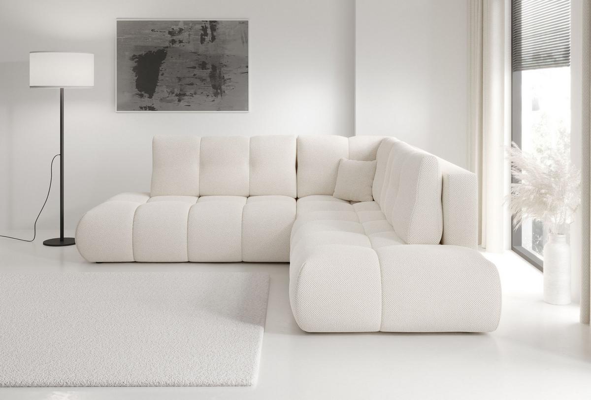 ECKSOFA DUCA II R-S Beige Jersey mit Schlaffunktion - Creme, Holz (266.5/266.5cm) - MASSENO