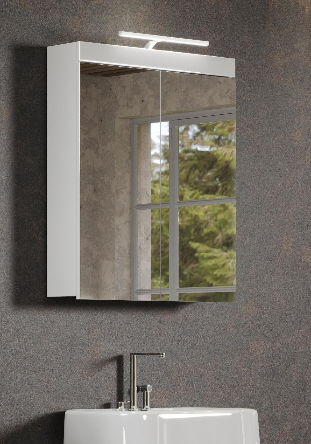 SPIEGELSCHRANK weiß Hochglanz 60 x 77 cm, Badschrank inklusive Beleuchtung - Weiß, Glas/Holzwerkstoff (60/77/17cm) - Top.Furn