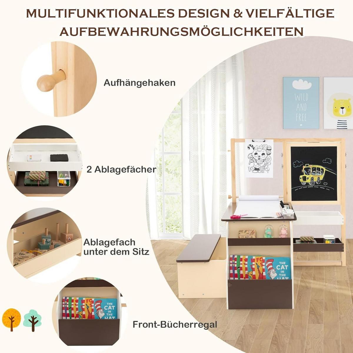 STAFFELEI 100cm Kaffee - Braun, Holz (114/100/81cm) - COSTWAY