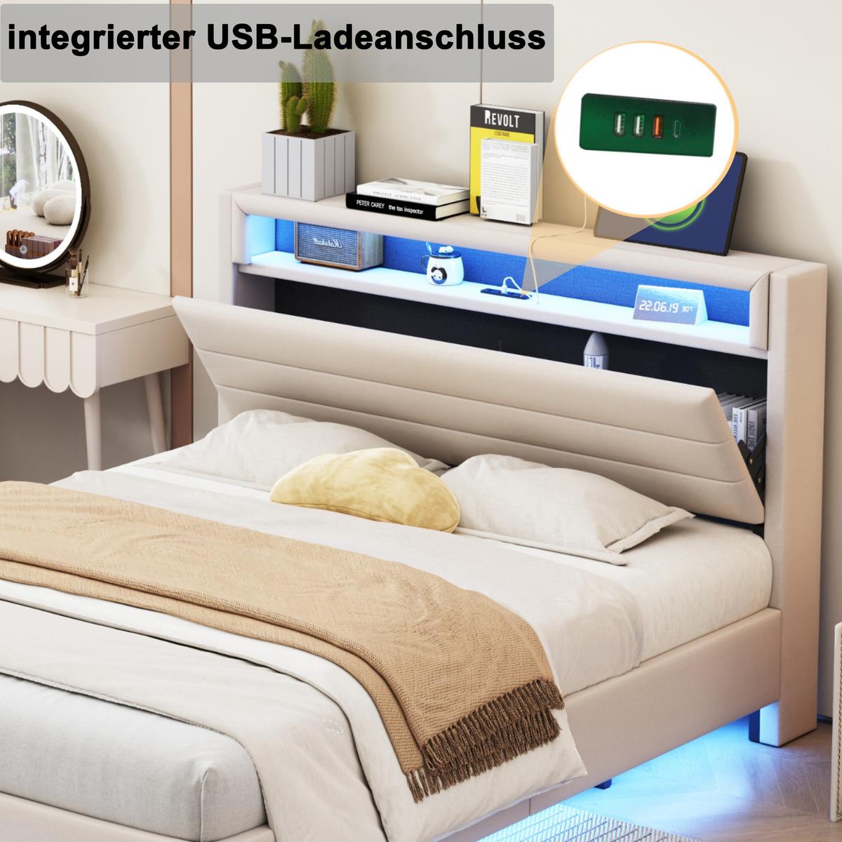 POLSTERBETT 140x200 cm in Leinen-Optik Beige - Beige, Textil (140/200cm) - Urban Meuble