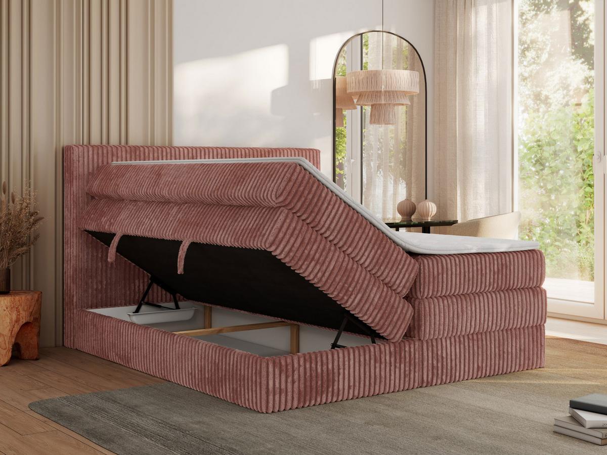 BOXSPRINGBETT TILIANO KING - 200/200 - Rosa Cord - H4 - Rosa, Holz/Textil (200/200cm) - MKS