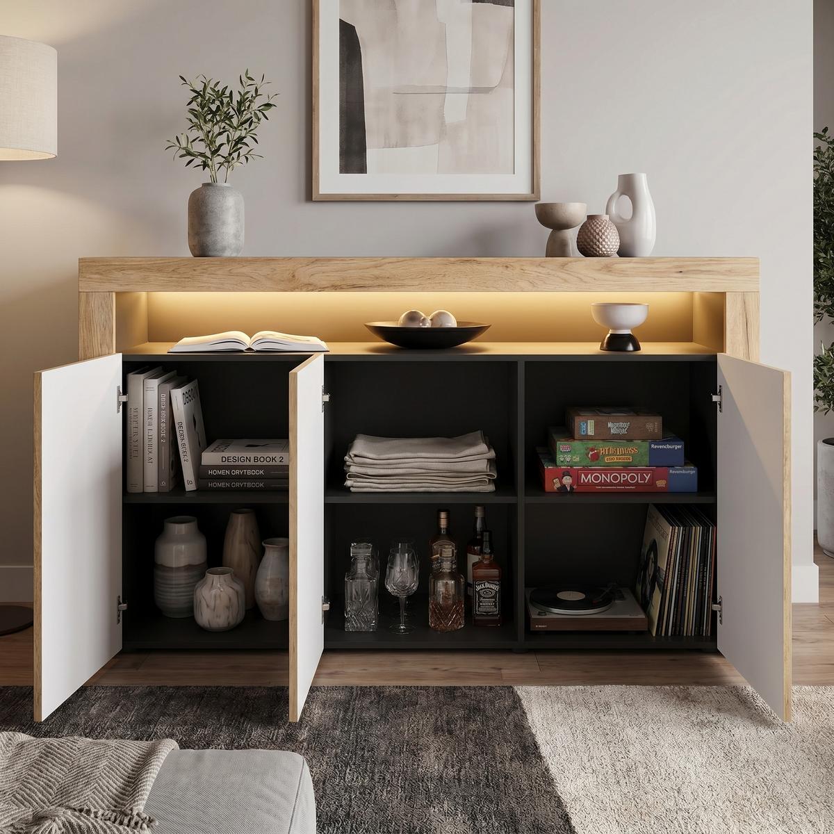 SIDEBOARD Valencia Eiche Natur/ Eiche Natur - Eichefarben, Holzwerkstoff (155/92/40cm) - Vladon