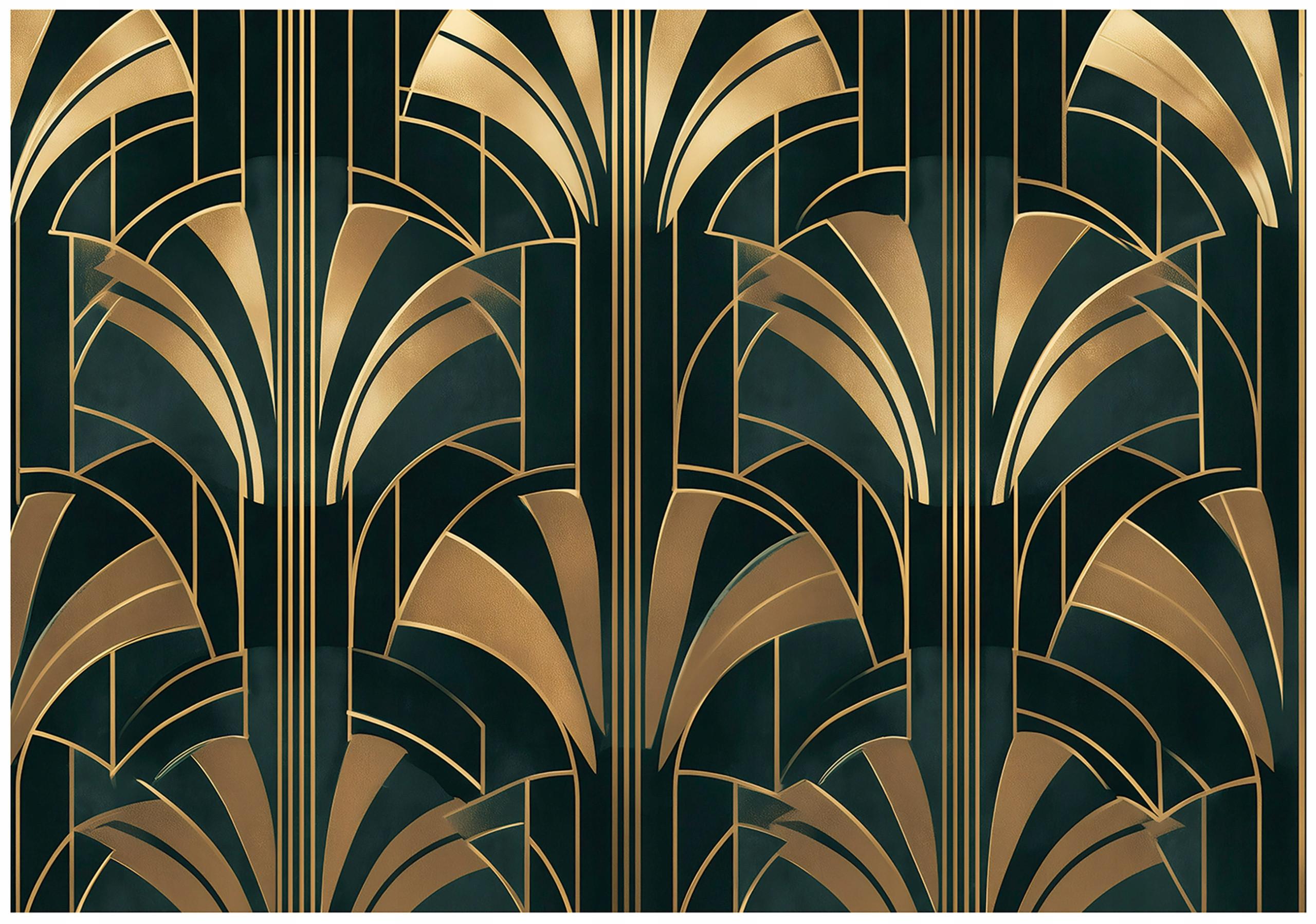 FOTOTAPETE Art Deco Gold Grün 250x175 cm - Multicolor, Papier (250/175cm) - Wallarena