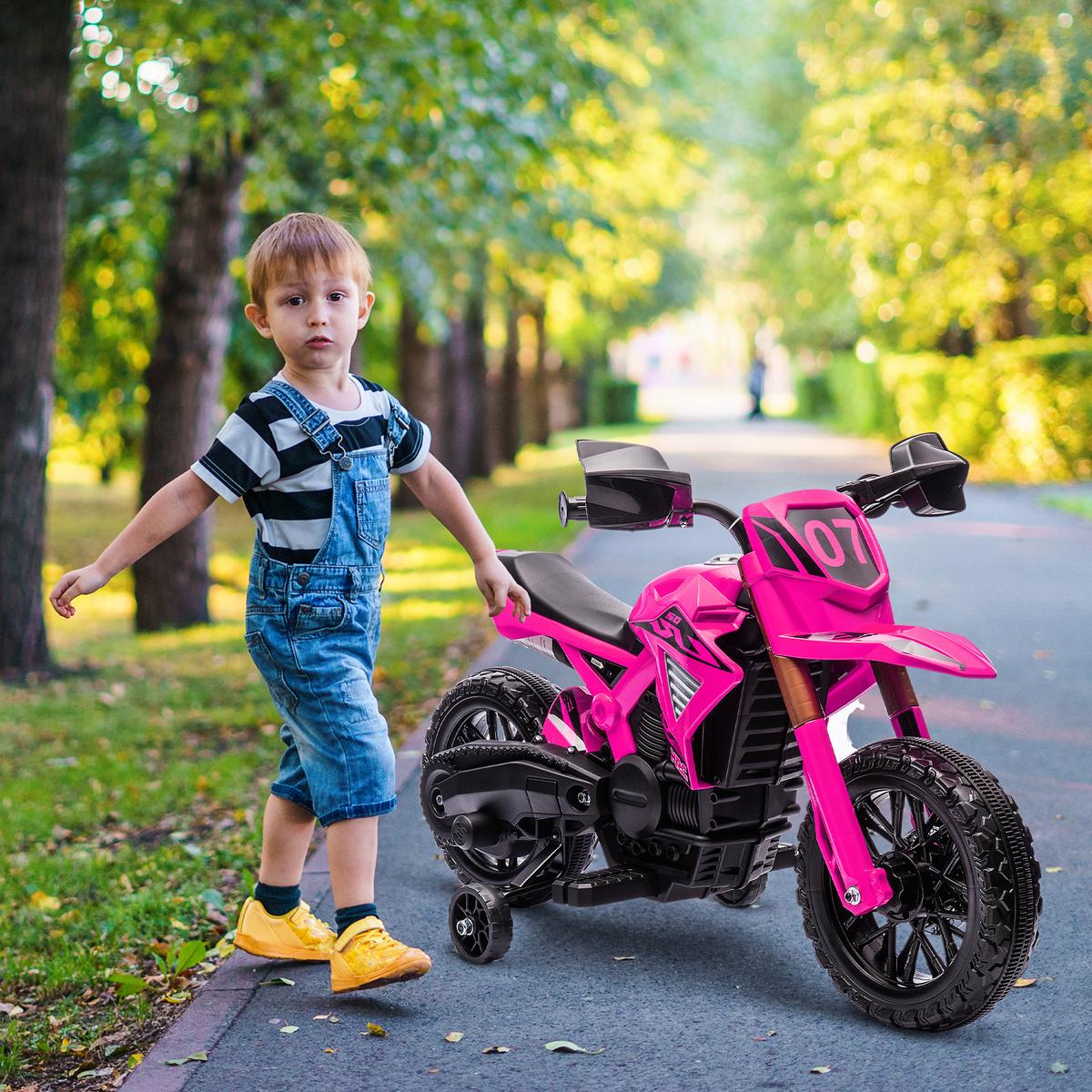 12V Elektro Kinder Motorrad, Kindermotorrad mit Stützrädern, bis 3 km/h Rosa - Rosa, Kunststoff (105/57/62cm) - AIYAPLAY