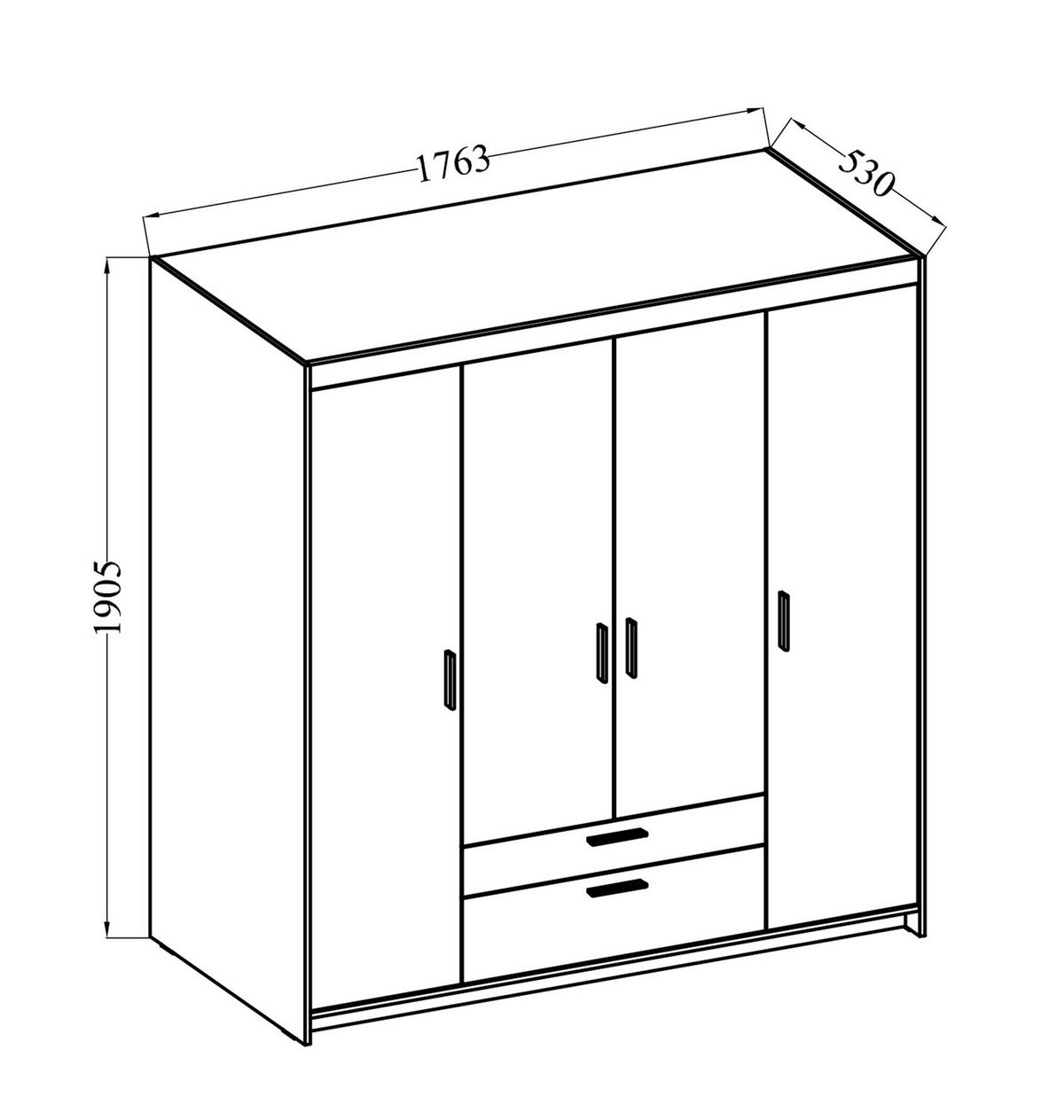 KLEIDERSCHRANK Storicos Weiß 176,3/190,5/53 cm - 4T2S Modern mit Schubladen - Weiß, Holzwerkstoff/Kunststoff (176.3/190.5/53cm) - AX Living
