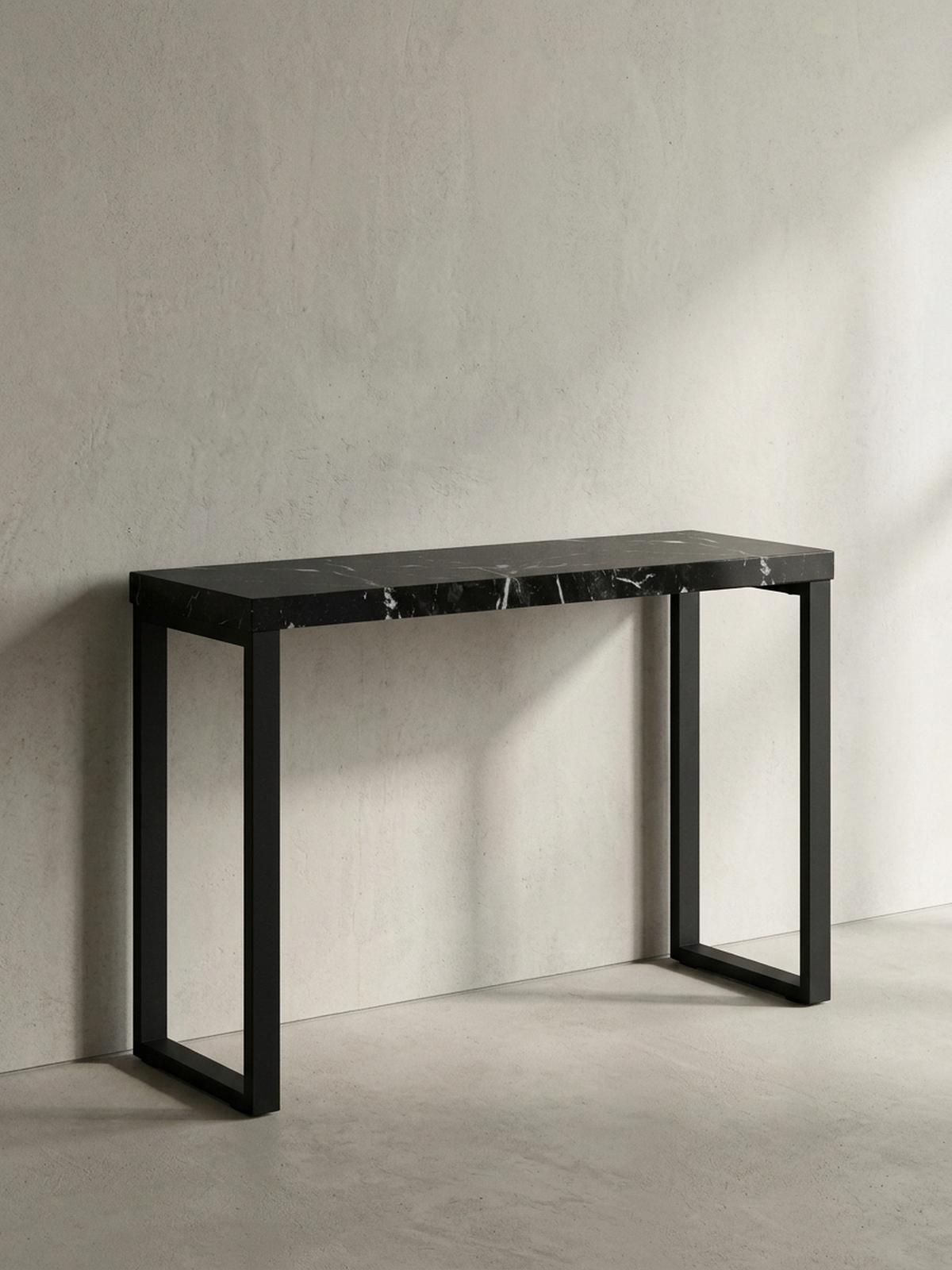 KONSOLENTISCH – Marmoroptik Schwarz, 120x40x76 cm, Hochglanz, Metallbeine - Schwarz, Holzwerkstoff/Metall (40/120/76cm) - KADIMA DESIGN