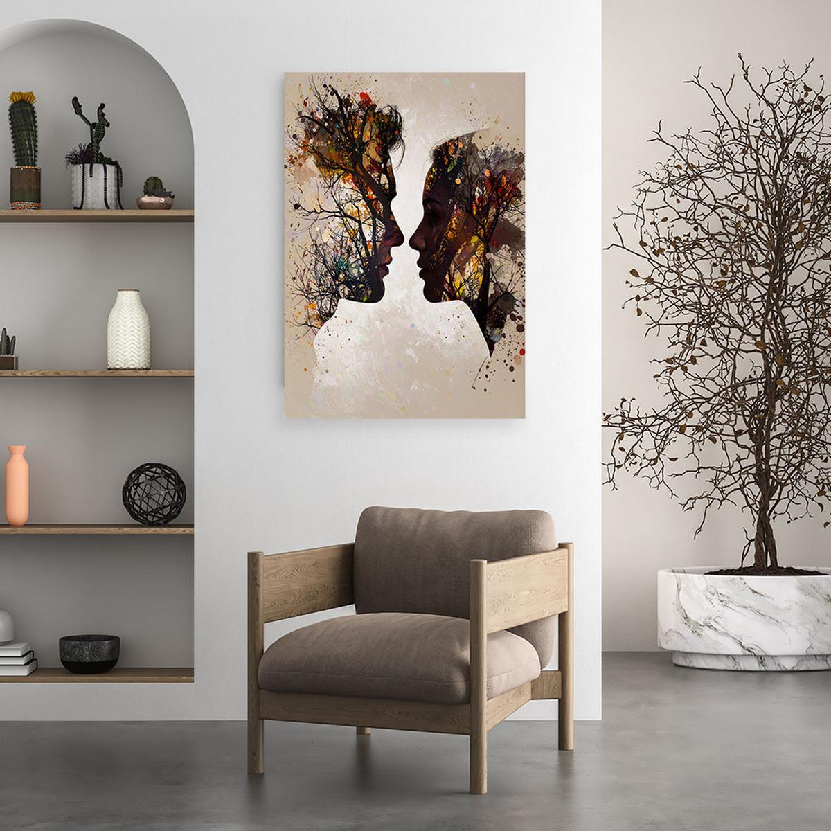 WANDBILD, Verliebtes Paar Liebe Bäume - Beige, Textil (60/90cm) - Feeby
