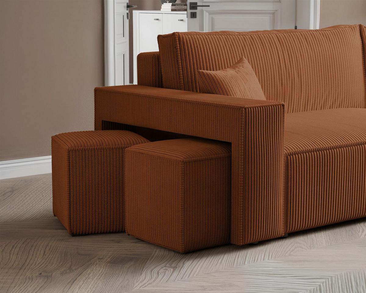 ECKSOFA Adara Inkl. Hocker - Hellbraun, Holzwerkstoff/Textil (145/262cm) - Fun Möbel