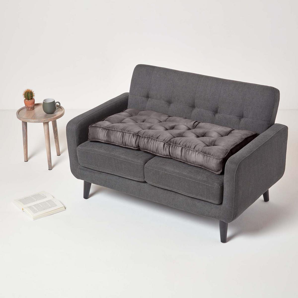 SITZAUFLAGE grau 100/48/10 cm – Sofa-Sitzkissen, Velours - Grau, Textil (48/100/10cm) - Homescapes