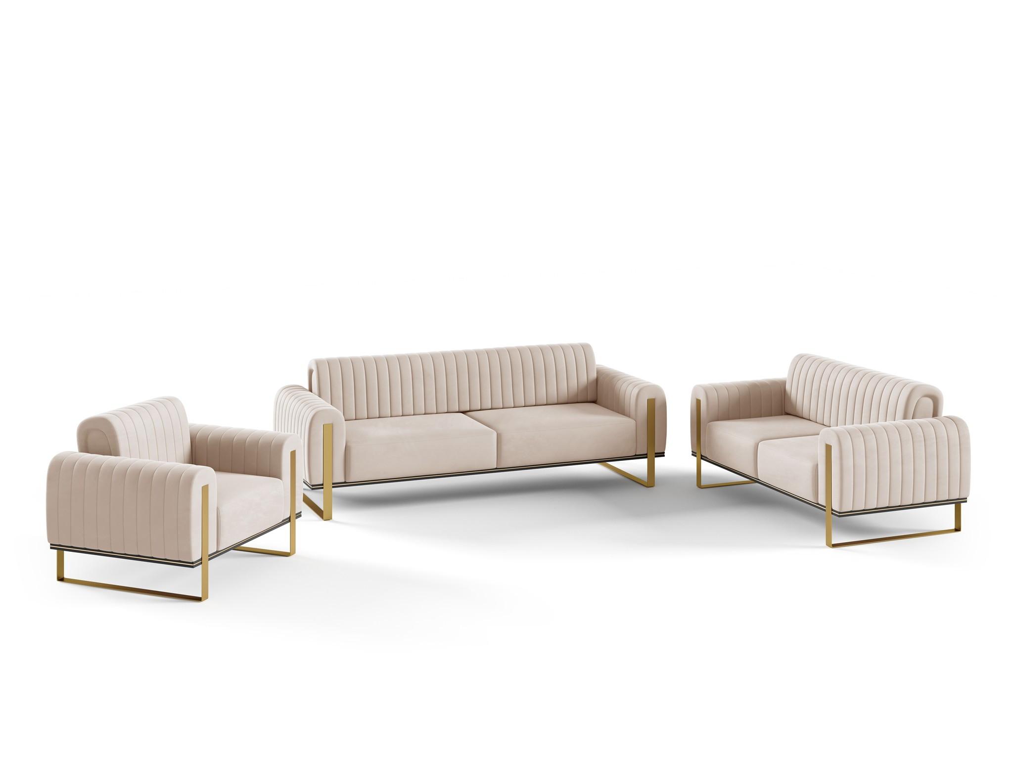 SOFASET Valerie 3-2-1 - Beige, Holzwerkstoff/Textil (228/79/90cm) - Fun Möbel