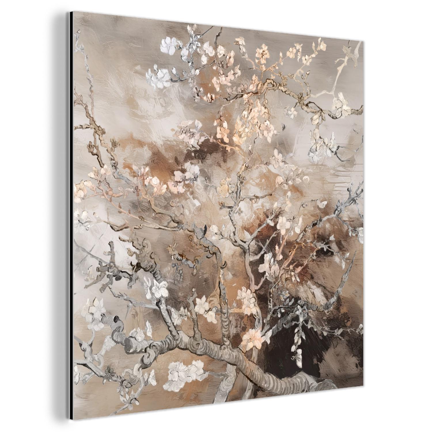 METALLBILD Mandelblüte - Kunst - Van Gogh - Beige - Abstrakt 90x90 cm - Braun, Metall (90/90cm) - MuchoWow