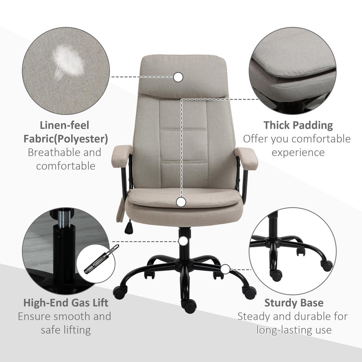 MASSAGEBÜROSTUHL Drehstuhl höhenverstellbar Lendenwirbelsäulenmassage Beige - Beige, Kunststoff (70/121/63cm) - Vinsetto