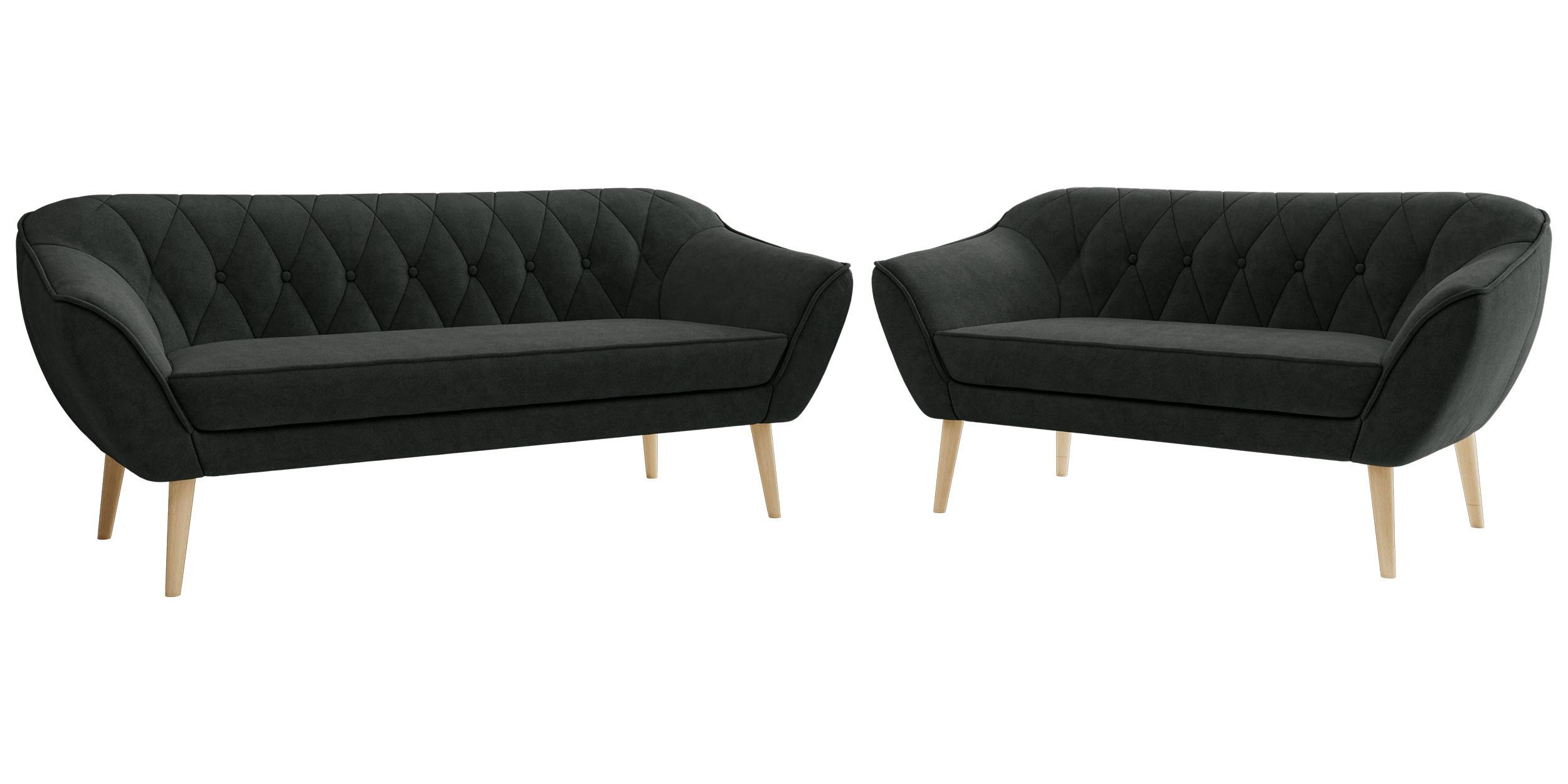 SITZGARNITUR PIRS 3+2 - Dunkelgrau Strukture - Holzbeine - Dunkelgrau/Buchefarben, Holzwerkstoff/Textil (180/75/74cm) - MKS