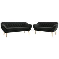 SITZGARNITUR PIRS 3+2 - Dunkelgrau Strukture - Holzbeine - Dunkelgrau/Buchefarben, Holzwerkstoff/Textil (180/75/74cm) - MKS
