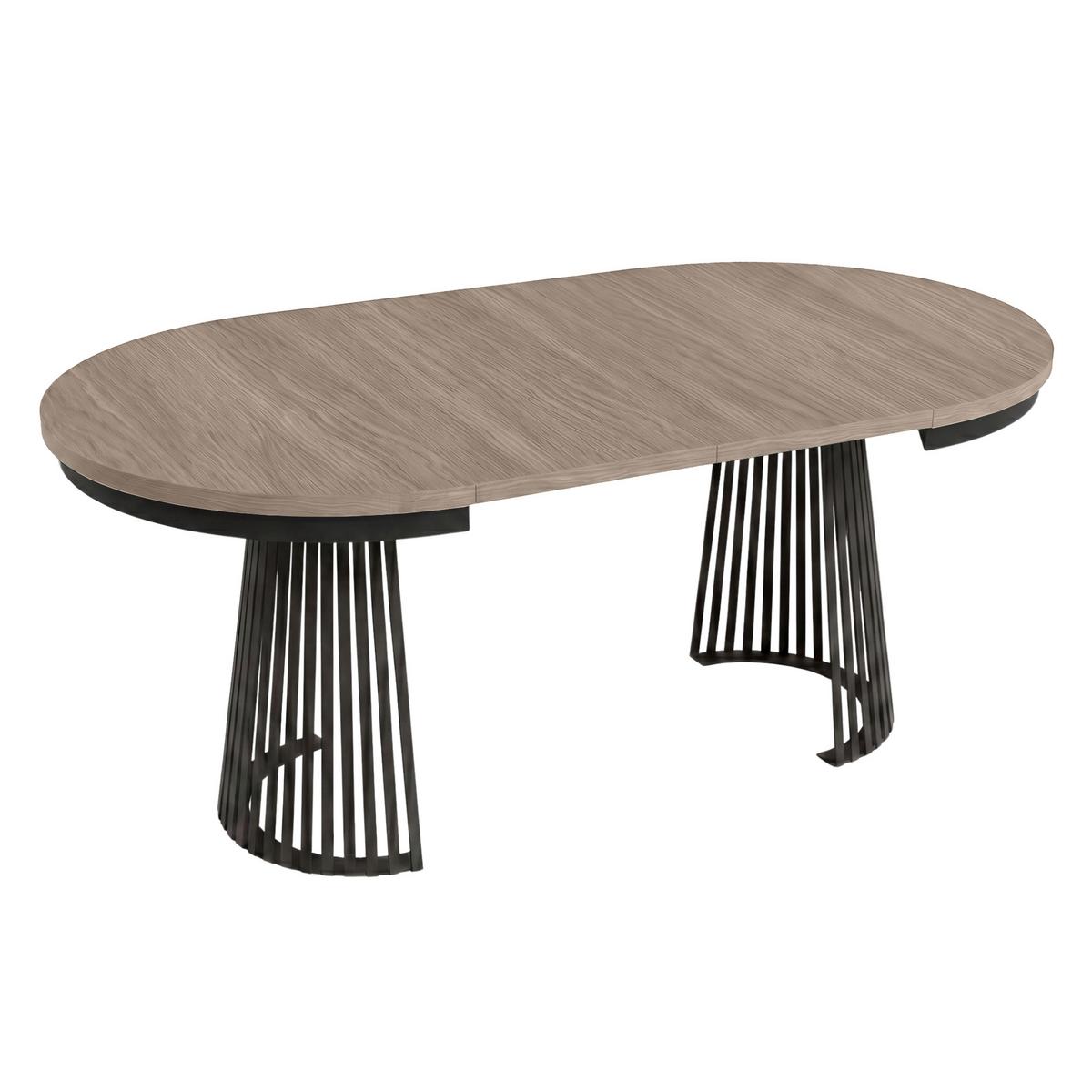 ESSTISCH Lumi, Runder, ausziehbar auf 180 cm, mit Metallbeinen, Walnussfarben+Schwarz - Kaschmir/Walnussfarben, Metall (100/100/77cm) - Beautysofa
