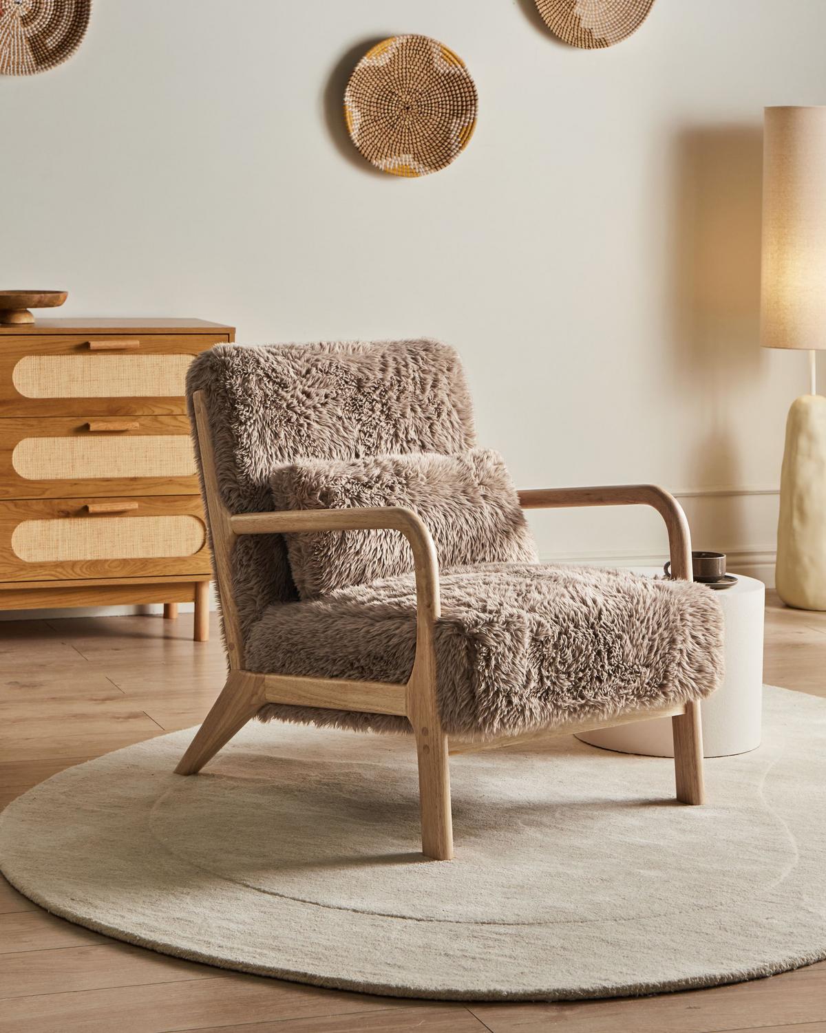 SESSEL Webpelz Taupe Skovde - Taupe, Textil (65/78/80cm) - Beliani