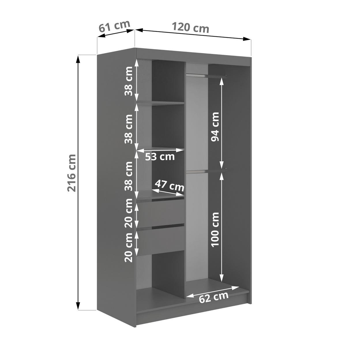 SCHWEBETÜRENSCHRANK mit Lamellen und Schubladen LUMOS - 120 - Grau und Weiß - Alufarben/Weiß, Holzwerkstoff/Metall (120/216/61cm) - MKS