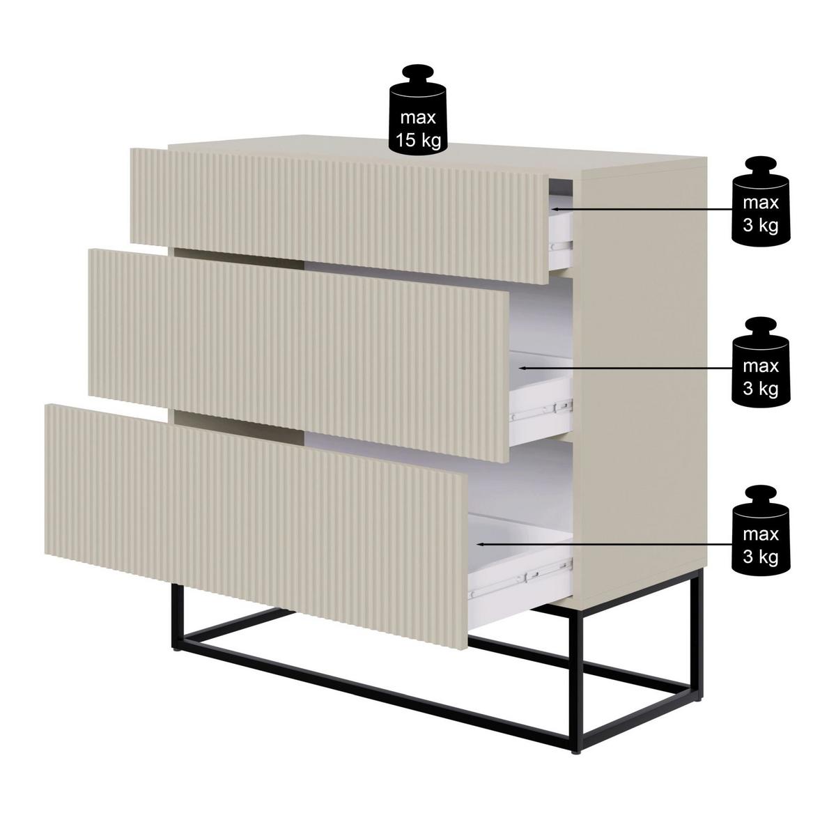 KOMMODE Veldio Weiß mit 3 Schubladen 90 cm - Goldfarben/Weiß, Holzwerkstoff/Metall (90/90/38cm) - Selsey