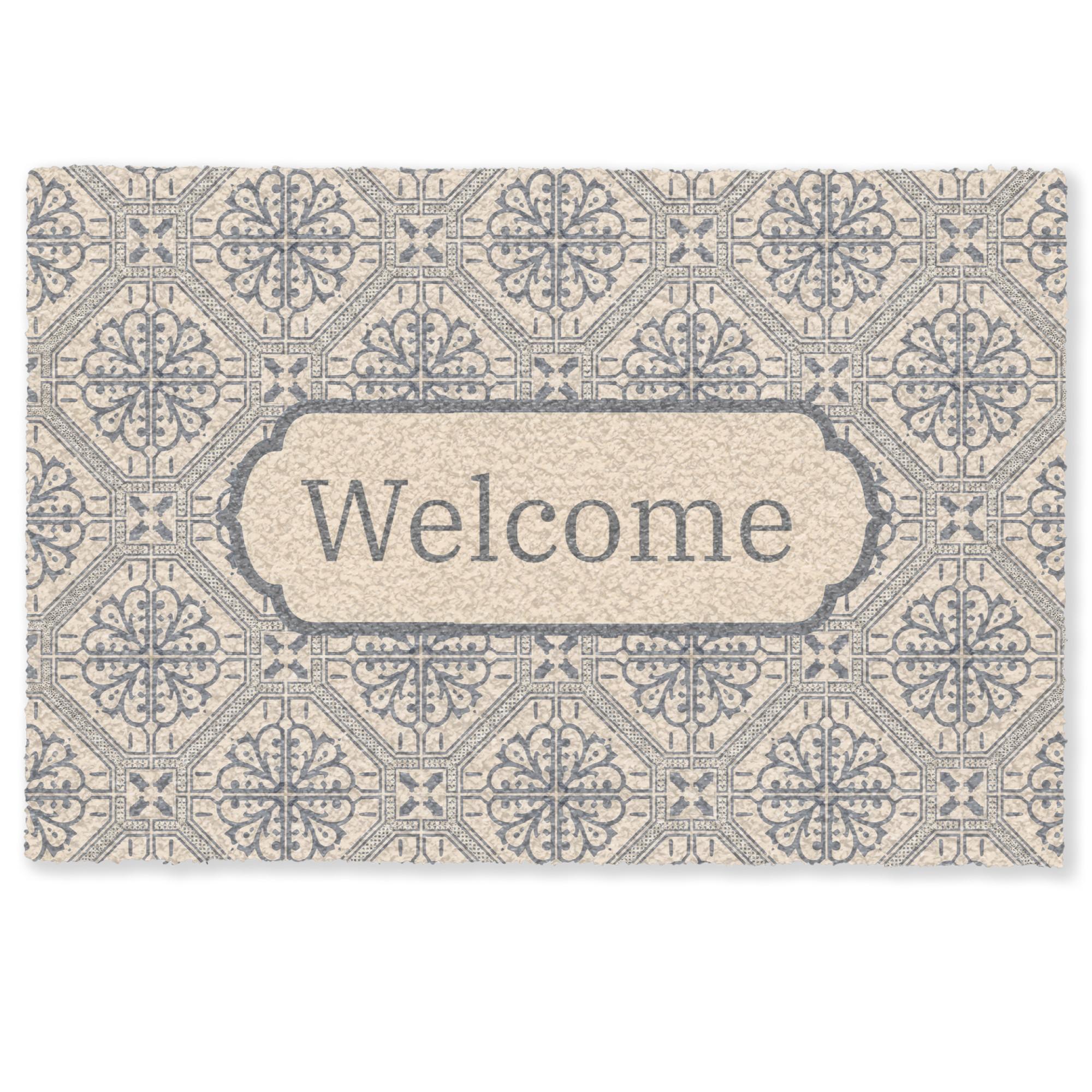 FUSSMATTE Willkommen - Klassisch - Grau Flurteppich 60x40 cm - Beige, Kunststoff (60/0.4cm) - MuchoWow