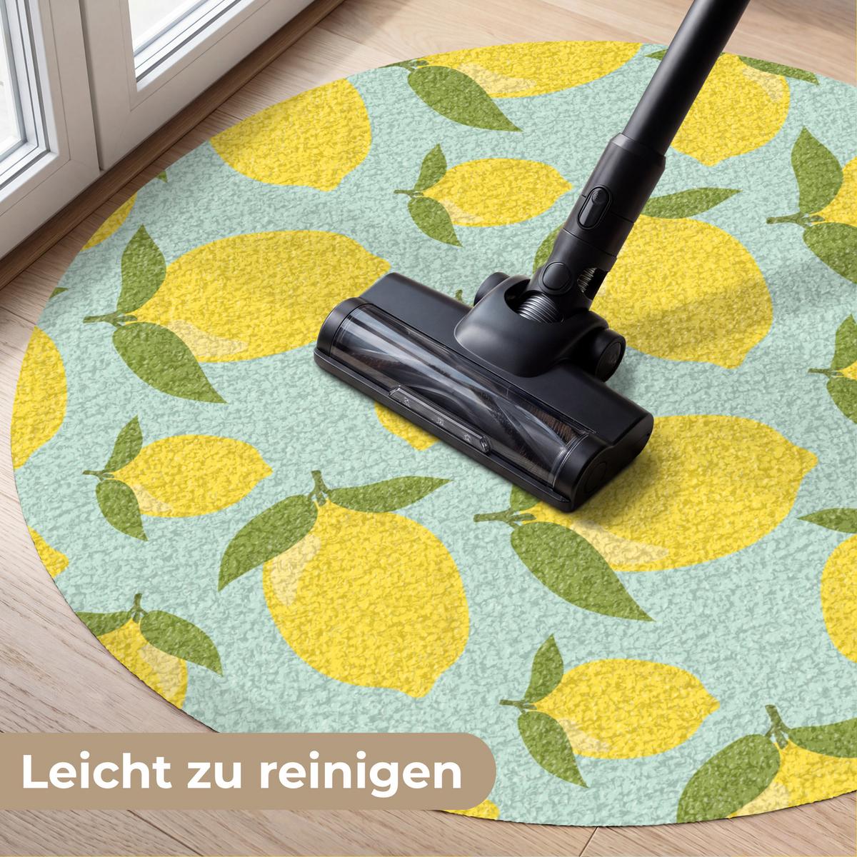 FUSSMATTE Muster Zitronen - Gelb - Blau - Muster - Früchte Flurteppich 90x90 cm - Gelb, Kunststoff (90/0.4cm) - MuchoWow